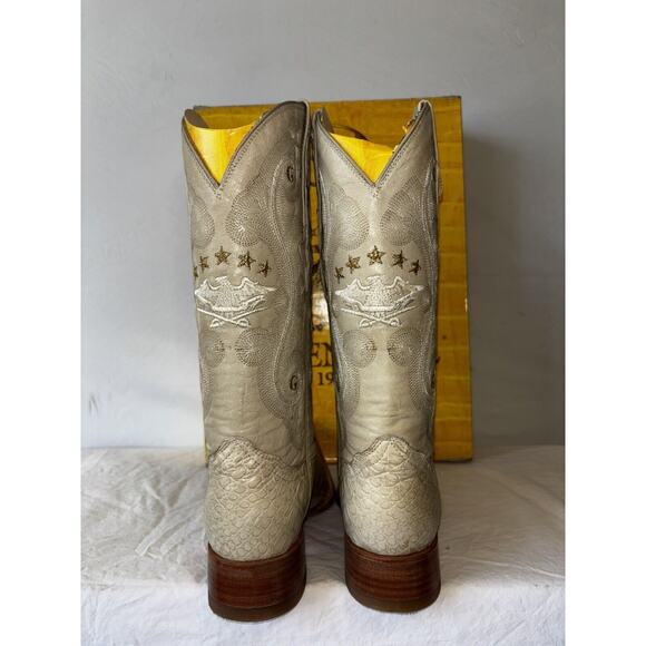 El General Cowboy Boots Exotic Leather Ivory Croc Back Mens Sz 6.5 - Picture 8 of 11